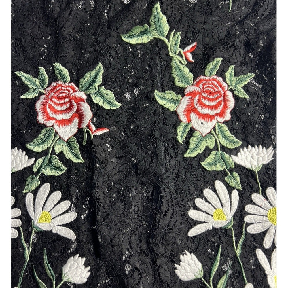 Floral Embroidered Sheer‎ Boho Hippie Black Dress Women S/M - Picture 3 of 10